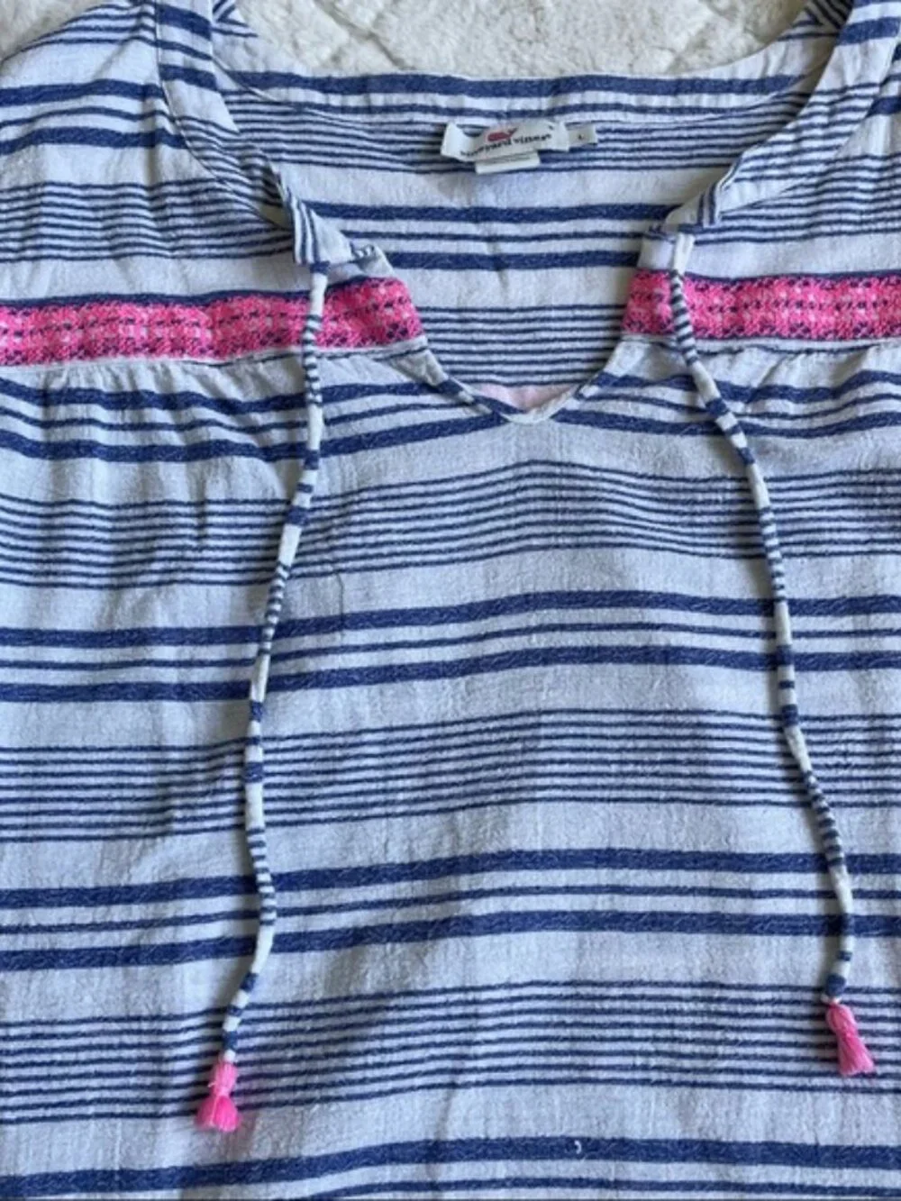 Vineyard Vines | Bungalow Stripe Tunic Top Tassels Embroidered | Size Large